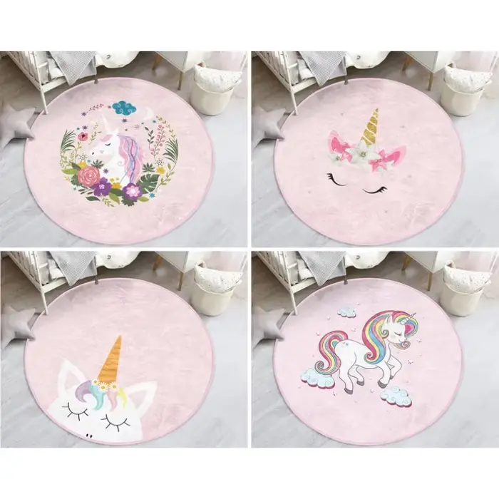 Tapis rond floral licorne