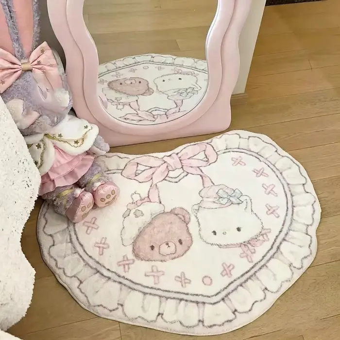 Tapis de sol mignon motif dessin animé pour fille, tapis de chevet en peluche imitation cachemire, tapis de pied antidérapant pour table basse, décoration de chambre