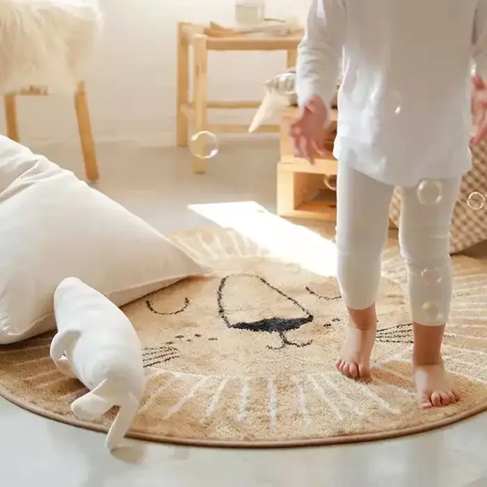 Tapis de jeu rond en forme de Lion de dessin animé pour enfants