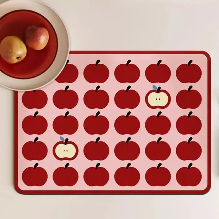 VIKAMA Tapis de cuisine de dessin animé de pomme rose