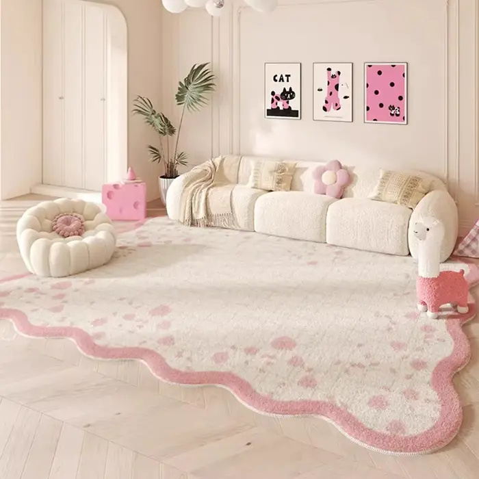 Tapis rose à grande surface pour salon