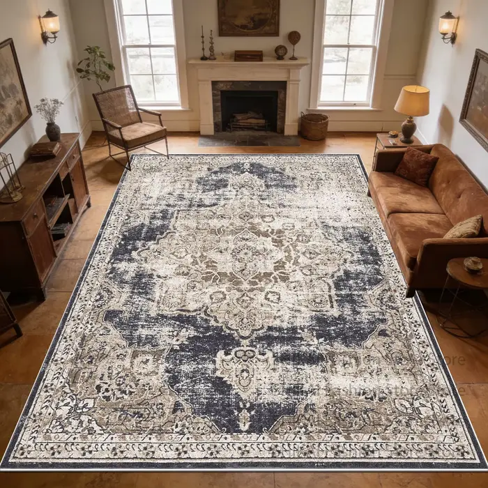 Tapis de salon rétro persan facile à nettoyer