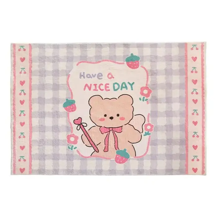 Tapis de décoration de chambre de fille de dessin animé mignon, tapis de chevet court en peluche pou