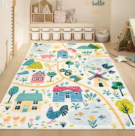 Tapis pour enfants, motif animaux de la ferme et de la forêt
