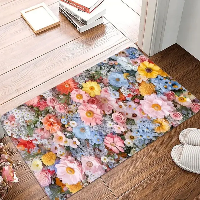 Petit tapis antidérapant imprimé de belles fleurs