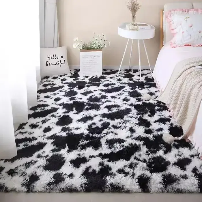 Tapis moelleux Shag Lea noir pour chambre d'enfant, tapis moelleux, tapis de salon, décor à la maison, polymères de sol