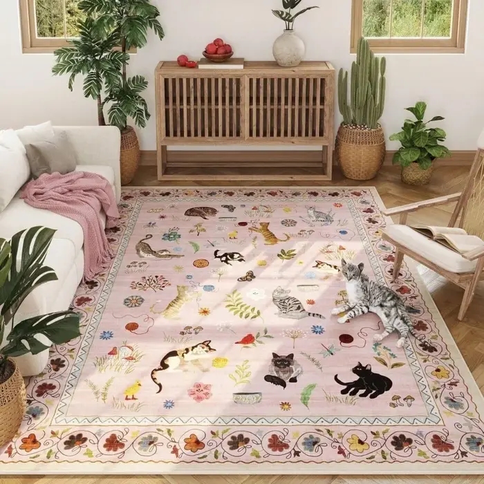 Tapis en feutre grand format vert foncé vintage