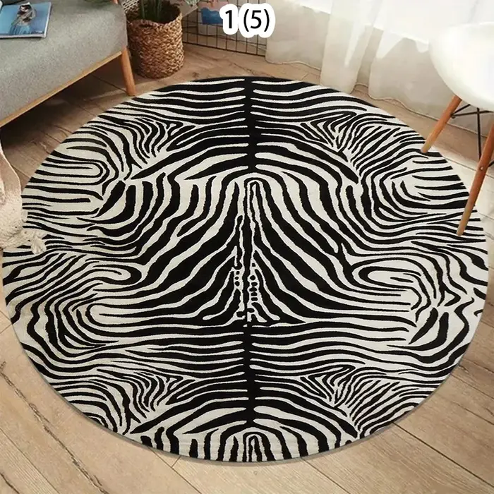 Tapis rond classique imprimé zèbre noir et blanc