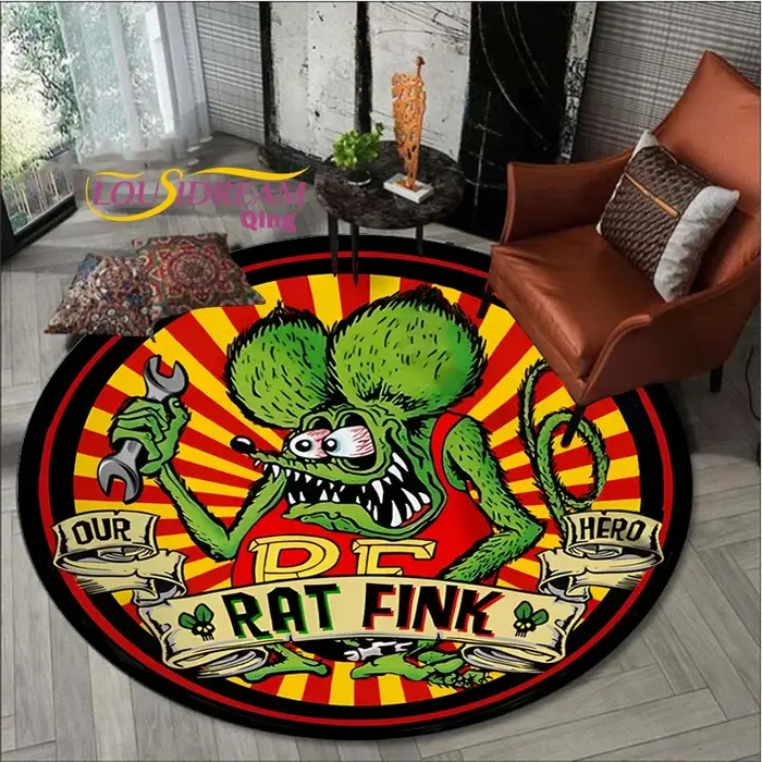Tapis de sol rond rétro Rat Fink lea