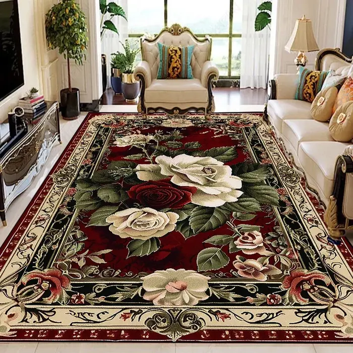 Grand tapis à fleurs rétro européen pour salon