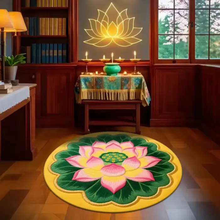 Tapis rond à motif de fleur de lotus