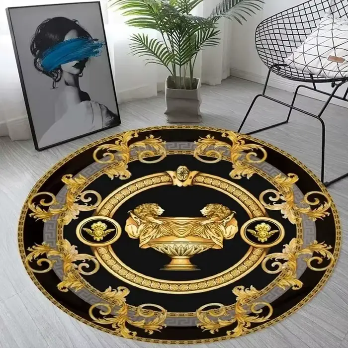 Tapis circulaire imprimé doré rétro nordique