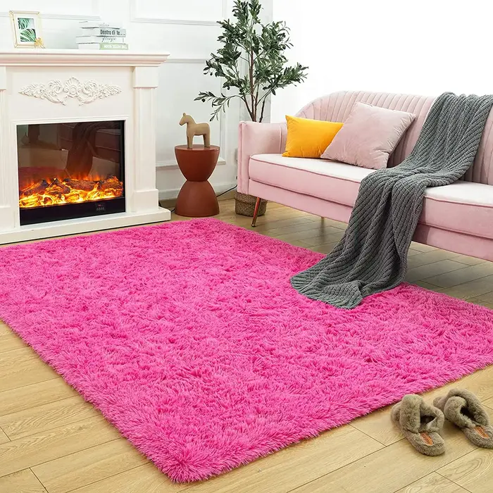 Moelleux Shag Chambre Lea Tapis Rose Chaud pour Salon