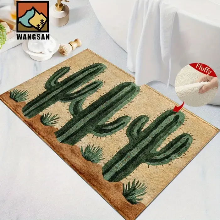 Paillasson brodé de fleurs de cactus - Tapis vert floral à motif
