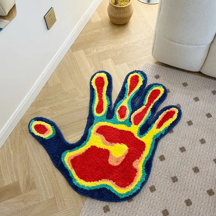 Tapis Tufté en Forme de Palmier Fait à la Main