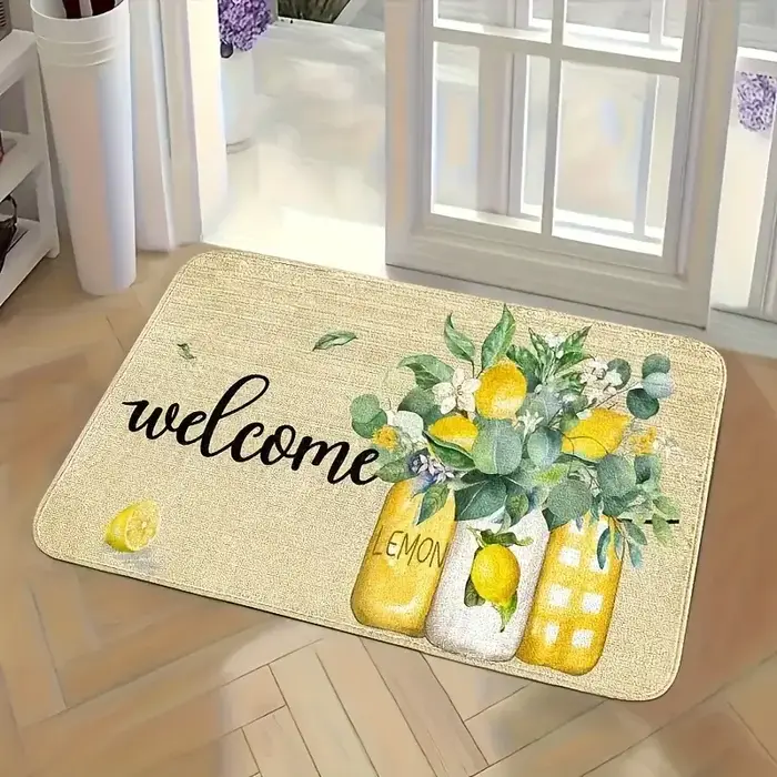 Tapis de bienvenue citron et floral avec bienvenue