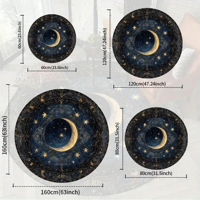 Tapis de sol circulaire à motif étoile et lune