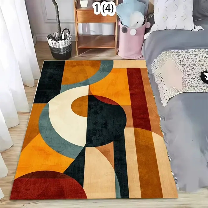 Tapis géométrique pour chambre à coucher, tapis rétro en charbon de bois antidérapant, motif géométrique, style bohème, tapis de cuisine et de restaurant