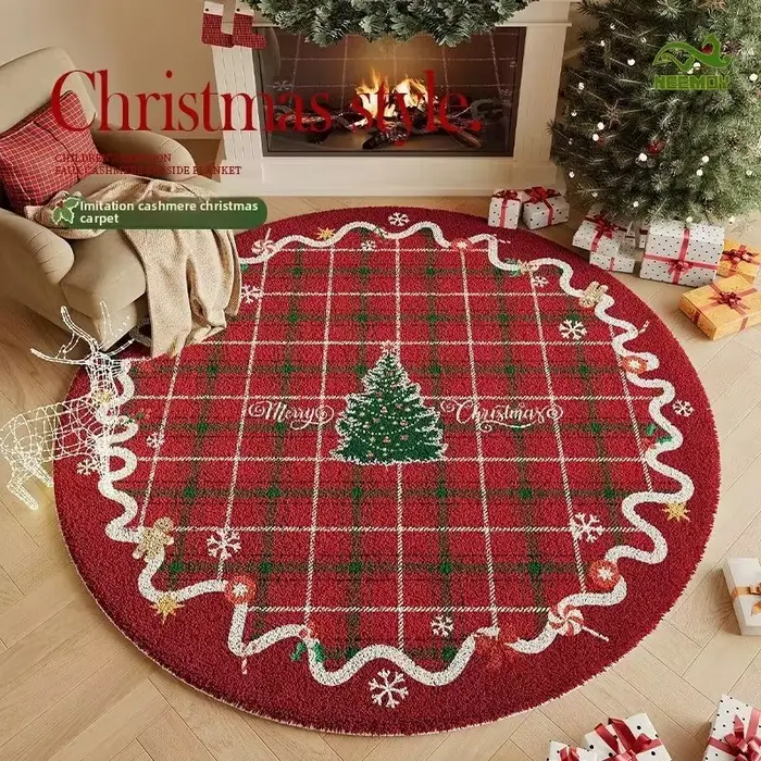 Tapis de noël rond antidérapant pour salon et chambre à coucher