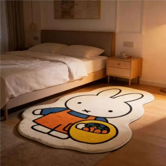 Tapis de sol Miffy en imitation cachemire, antidérapant, pour chambre à coucher, tapis doux pour la décoration intérieure, protection du sol domestique