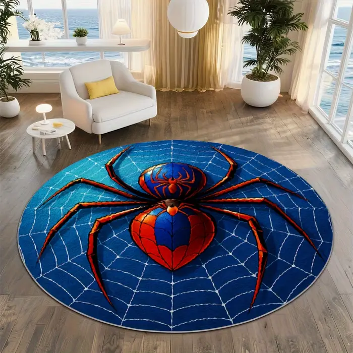 Tapis rond à motif d'araignée, imprimé 2D, tapis de sol circulaire anti-dérapant, lavable, pour salo