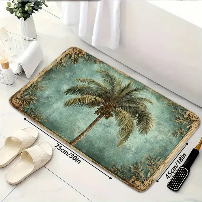 Tapis de bain vintage en flanelle motif palmier de coco