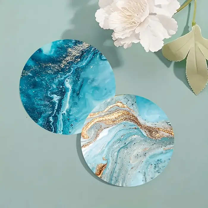 Ensemble de 6 dessous-de-verre et sets de table ronds en bois bleu océan 2D - Décoration