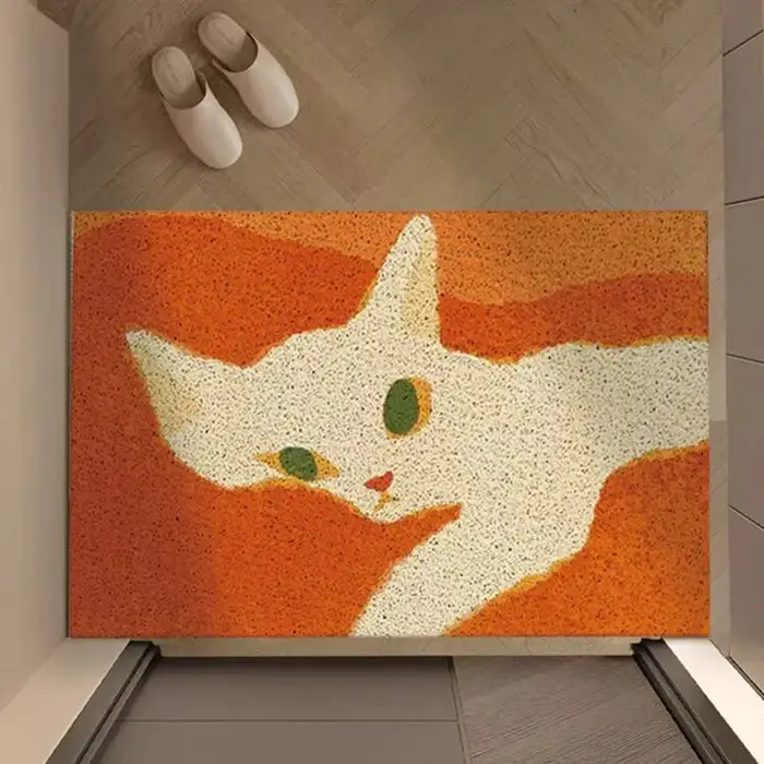 Paillasson en fil métallique motif chat de dessin animé, robuste, antidérapant, anti-salissures, pour porte d'entrée, cadeau amusant pour les amoureux des chats