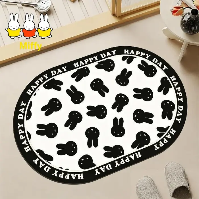 Tapis de sol Kawaii Miffy, tapis de sol de salle de bain mignon avec motif de dessin animé Miffy, tapis de sol absorbant et antidérapant pour salle de bain.