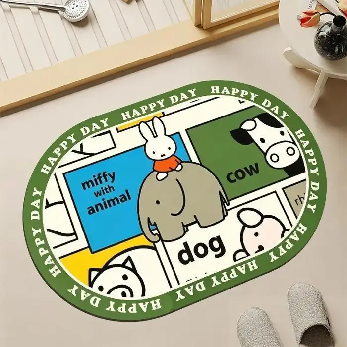 Tapis de sol Kawaii Miffy, tapis de sol de salle de bain mignon avec motif de dessin animé Miffy, tapis de sol absorbant et antidérapant pour salle de bain.