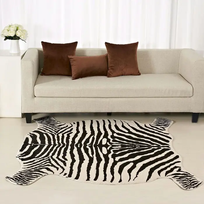 Muzzi-Tapis imprimé zèbre, Pv Velvet 216.239., Tapis en cuir, Peaux d'animaux, Forme naturelle, Décoration, Tapis en fausse fourrure, 130x180