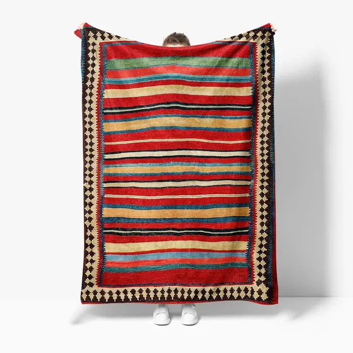 Tapis Kilim rayé Vintage ethnique fait à la main en laine
