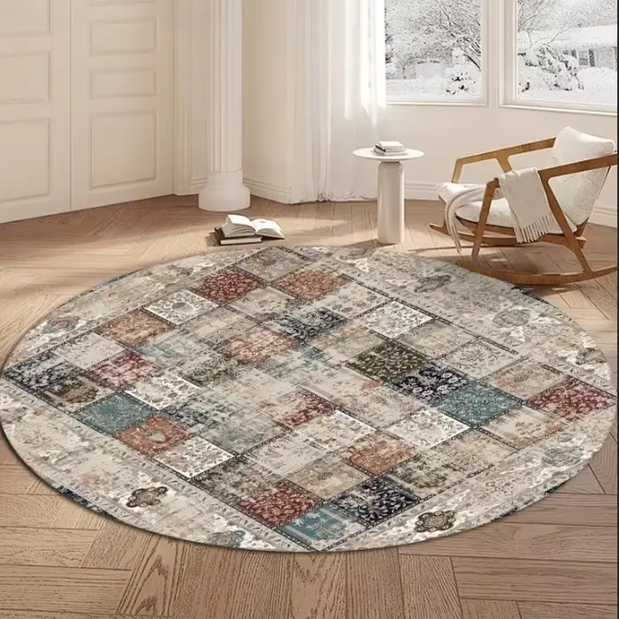 Tapis d'extérieur rond au Design Mandala bohème, antidérapant, lavable, pour salon, chambre à couche