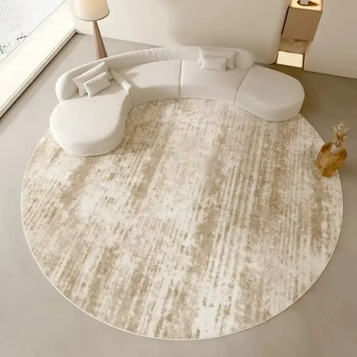 Tapis rond à Texture abstraite beige, en flanelle douce, moderne et minimaliste, Design de ton neutr