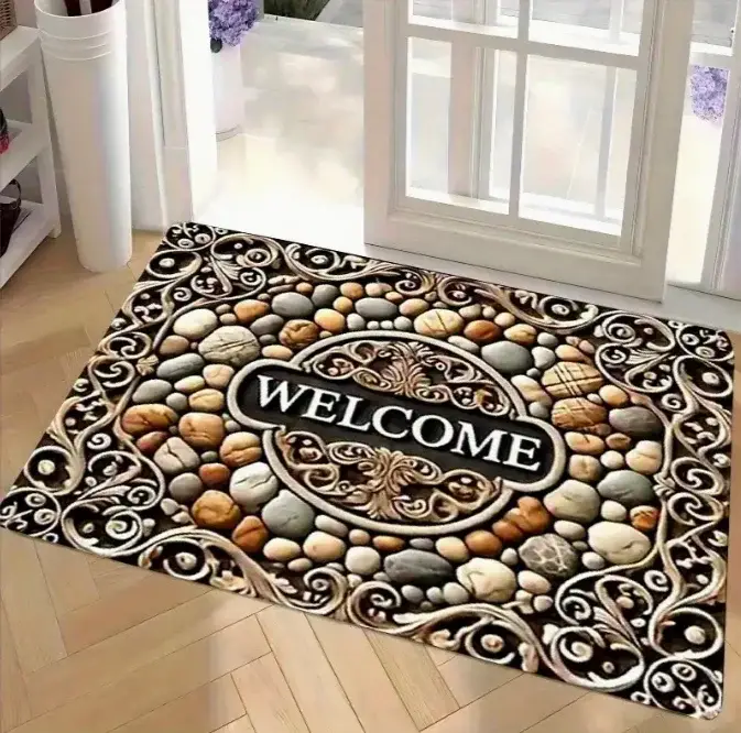 Tapis de porte de bienvenue en galets rétro, motif pierre, tissu Non tissé Durable, facile à nettoyer, tapis de sol intérieur et extérieur