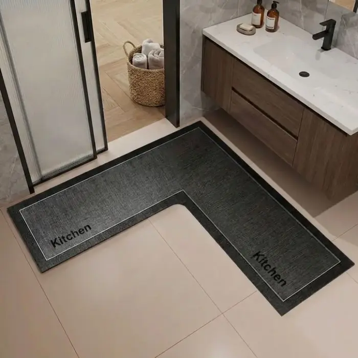 Tapis de cuisine de luxe en forme de L, antidérapant, lavable, tapis de salle de bain résistant à l'