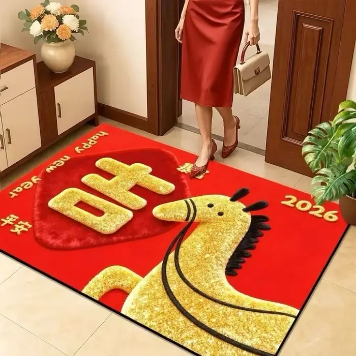 Tapis de sol cheval de dessin animé mots de bénédiction doux 2026 nouvel an tapis antidérapant chanc