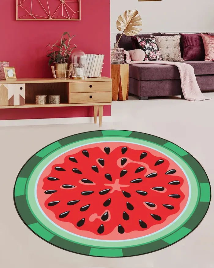 Tapis rond réaliste en forme de tranche de pastèque