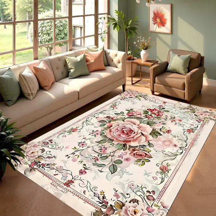 Tapis floral vintage, motif rose, tapis de sol antidérapant, décoration d'intérieur pour salon, chambre à coucher
