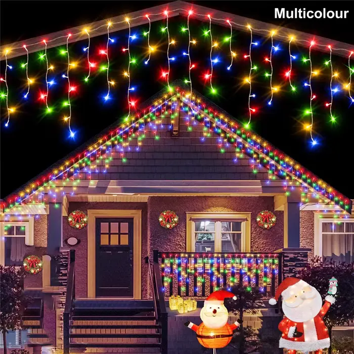 Guirlande solaire de décoration de jardin de rue, rideau solaire, lumière de glaçon, guirlande lumin