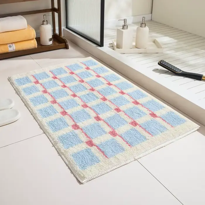 Tapis VIKAMA à carreaux bleus