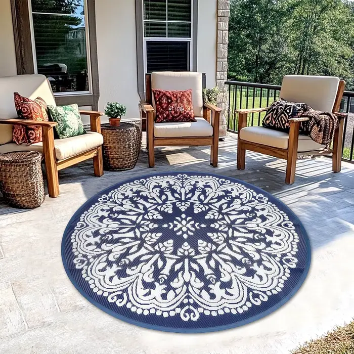 Tapis réversible imperméable double face pour extérieur, tapis de patio en paille plastique, tapis t