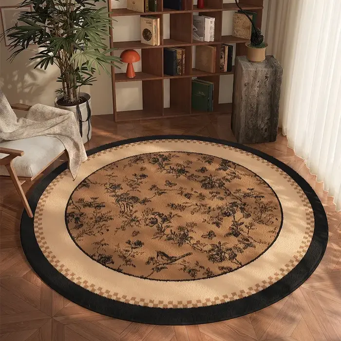 Tapis rond classique à damier noir et marron, doux, antidérapant, pour salon, chambre à coucher, décoration intérieure, tapis de sol, design moderne