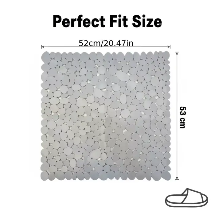 Tapis de bain galets antidérapant, tapis de sol de douche, Texture pierre, tapis de salle de bain en plastique avec ventouses, tapis carré antidérapant