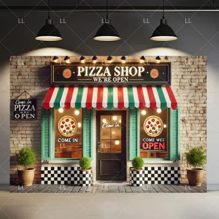 Décor de scène de restaurant de pizzas italiennes, nourriture délicieuse, fête, décoration, café en 