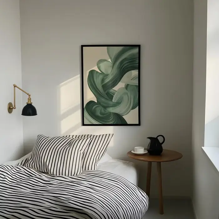 Art mural moderne du milieu du siècle en vert sauge