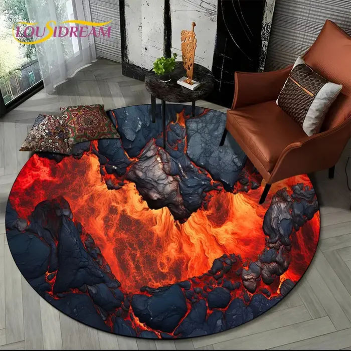 Dernière illusion 3D volcan lave Magma tapis rond pour salon chambre canapé décor