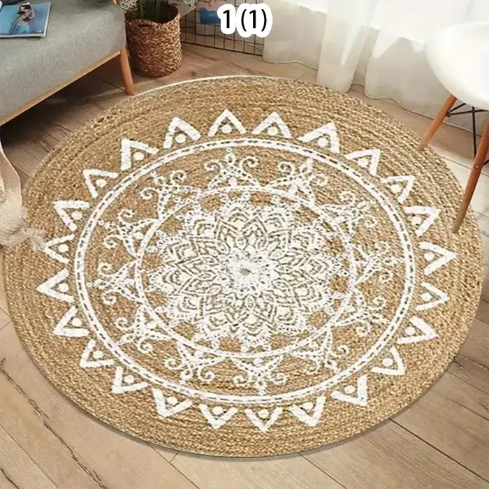 Tapis rond à texture imitation jute naturelle