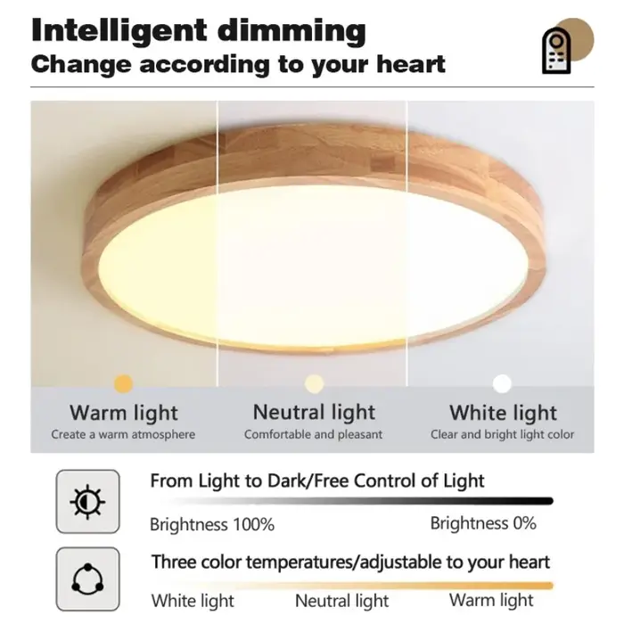 Plafonnier LED en bois massif nordique