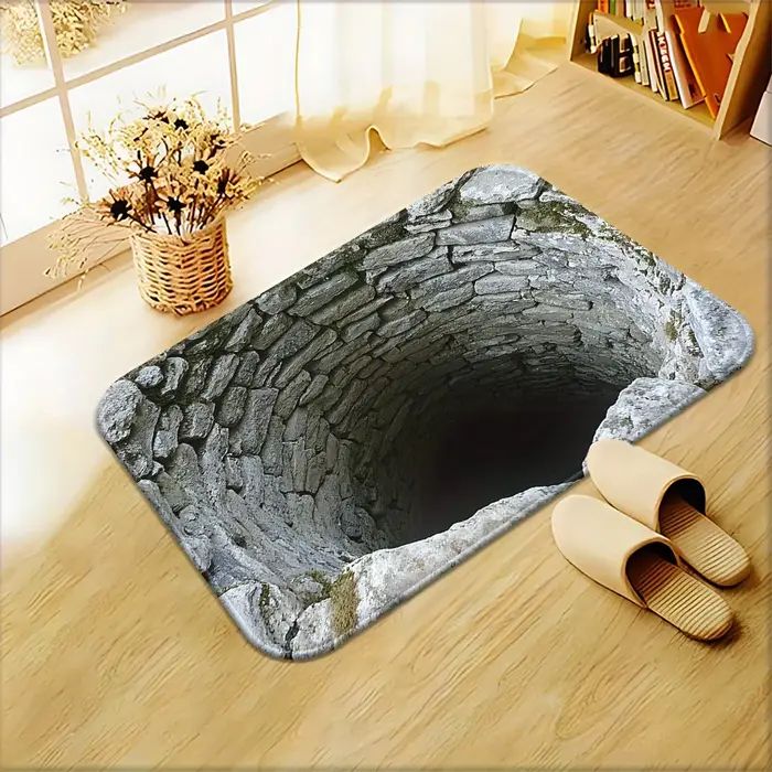 Tapis de sol avec motif plat visuel 3D pour puits d'eau construit en pierre